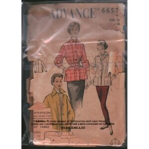Vintage Advance 6657 Misses Shirt Coat Jacket Sewing Pattern Size 12 Bust 30